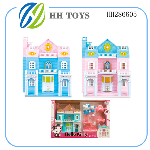 KT cat music light villa doll house