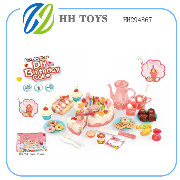 82PCS DIY水果电动蛋糕套装(带灯光音乐包电/3粒AG13纽扣电池)