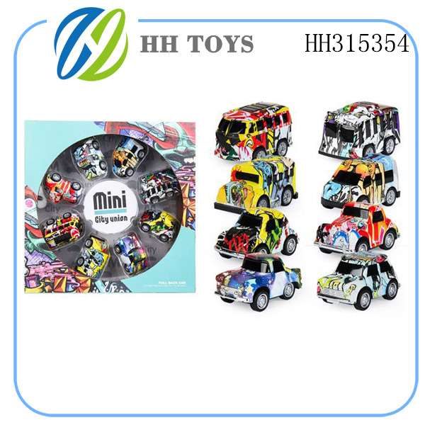 Q版涂鸦迷你城市联盟合金回力车 8PCS