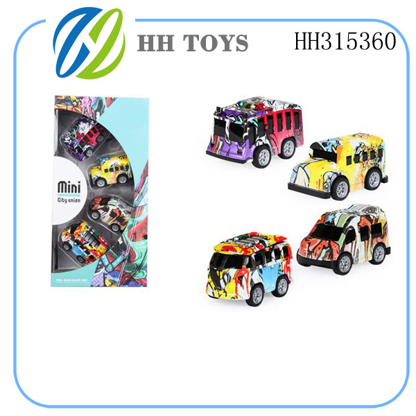 Q版涂鸦合金迷你校巴回力车 4PCS