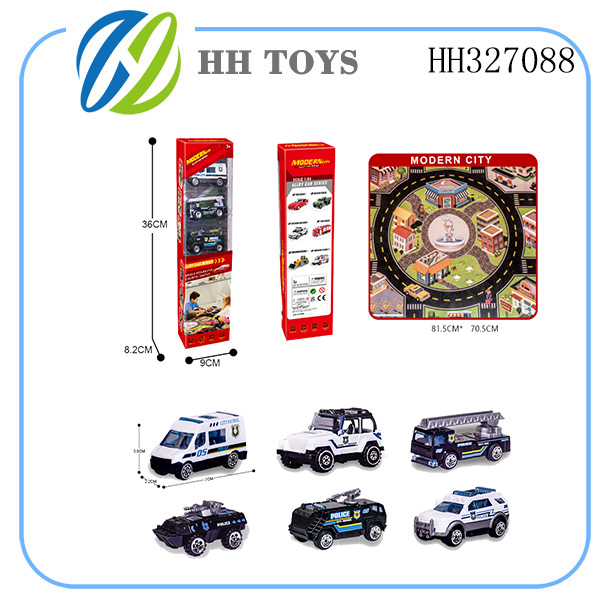 Sliding alloy police car +carpet