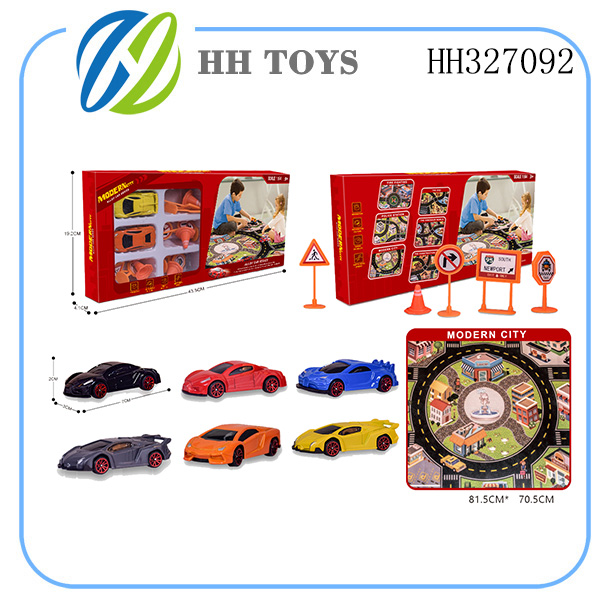 Sliding alloy Sports car +carpet +Roadblocks
