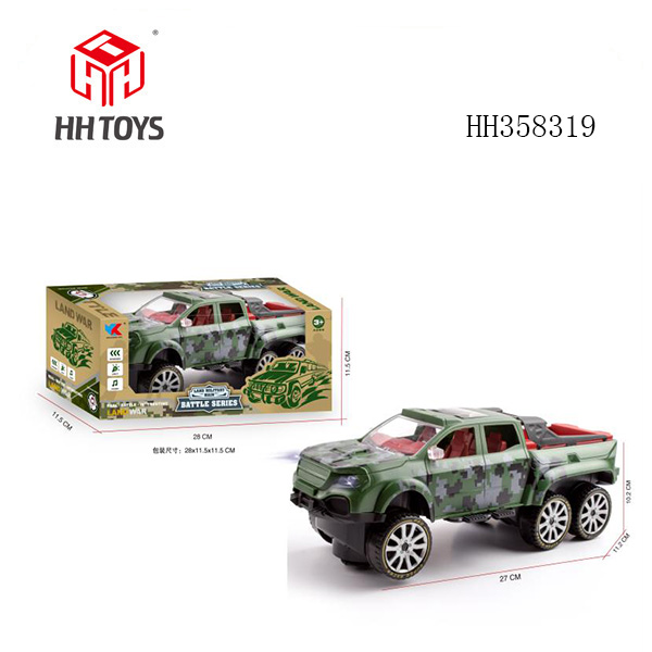 1: 16 Six wheeled Mercedes Benz pickup truck electric universal belt light music military simulation vehicle (with 4 No. 5 batteries on the body)
