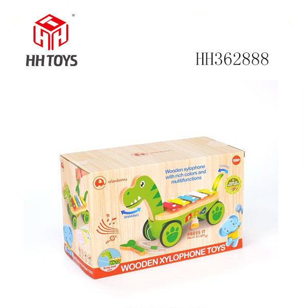 Wooden dinosaur playing piano with music and lighting