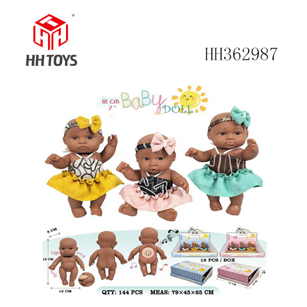 7寸全身搪胶黑人音乐娃娃  (肥童baby doll)           3款 12只2混装